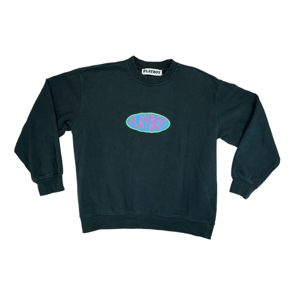 PlayBoy by Pacsun Crew Neck Embroidered Logo Sweatshirt Black Long‎ Sleeve Sz M